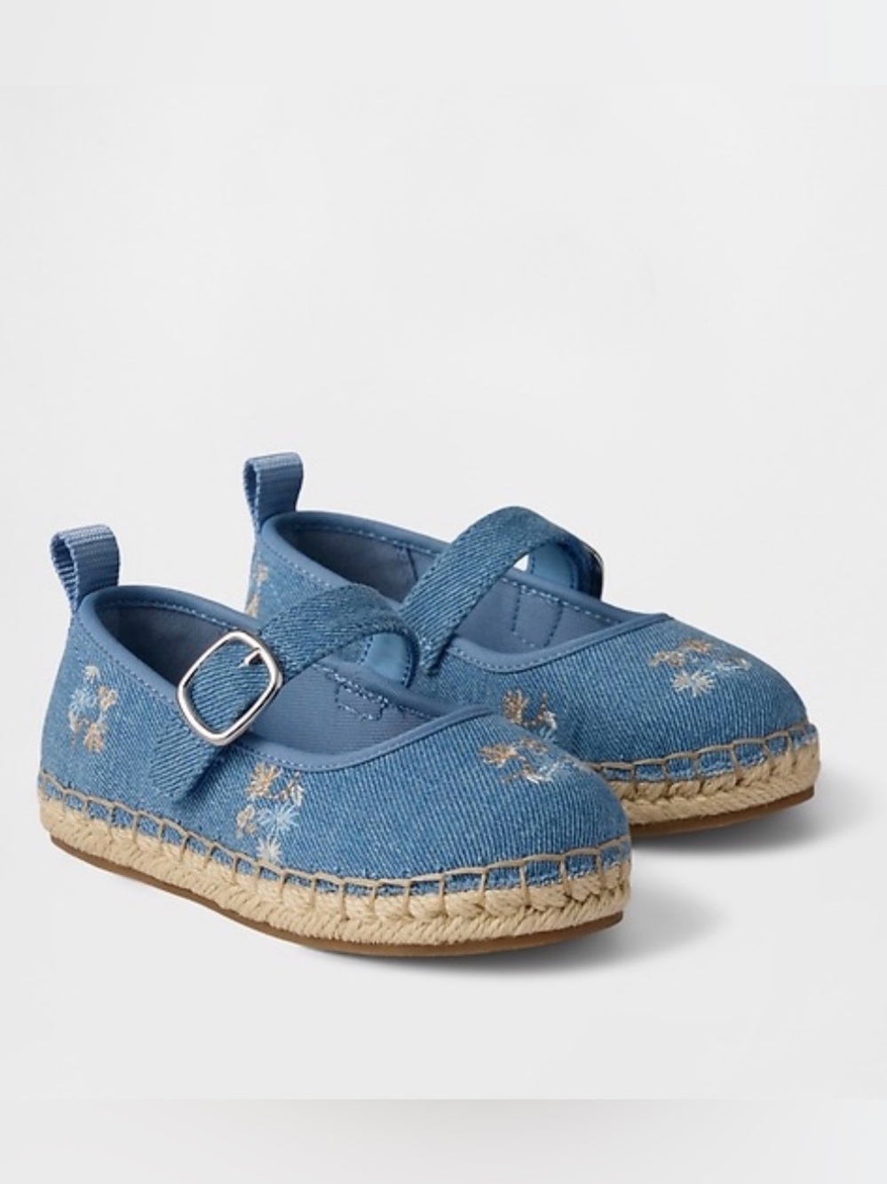 Baby Gap sz 5 Kids Blue Denim Mary Jane Espadrilles embroidered shoes summer EUC